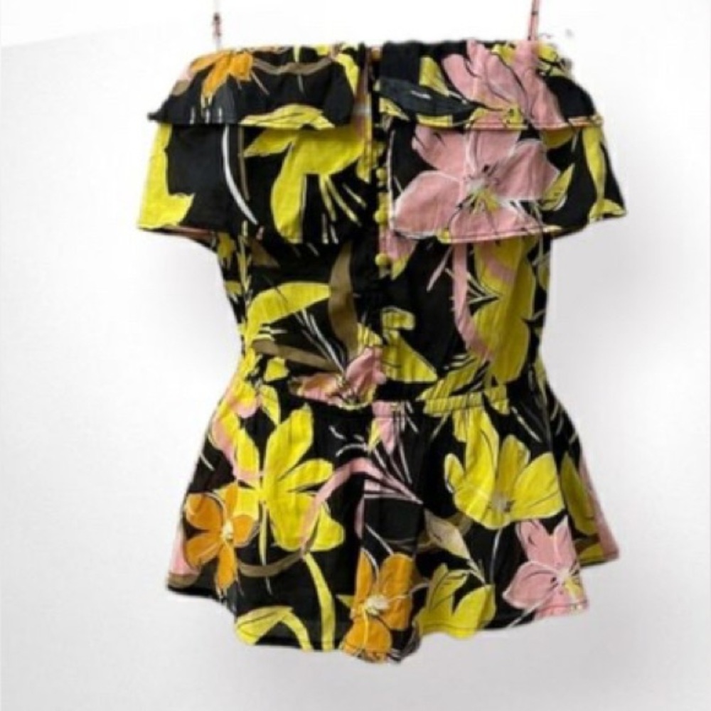Who What Wear Pink and Yellow Floral Ruffled Summer Blouse